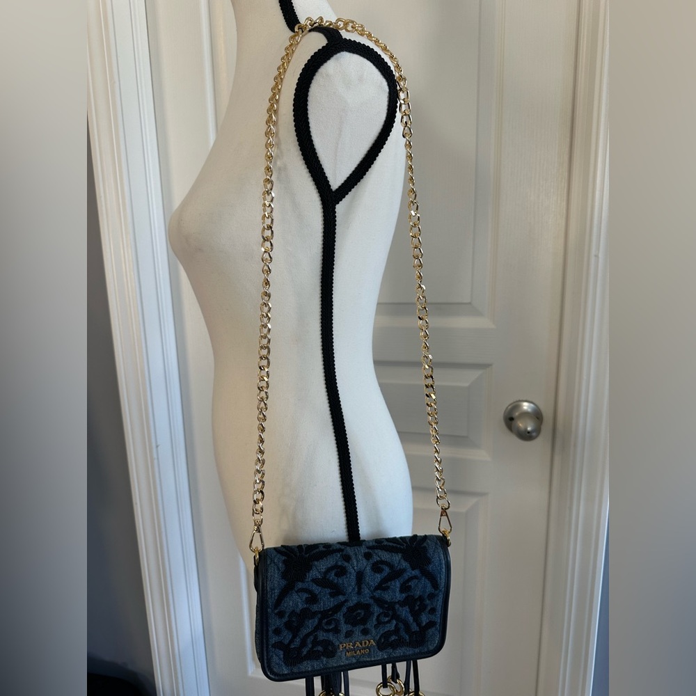 PRADA  Denim Corsaire Waist / Crossbody Bag 2017 Collection RARE Authentic- Dust - Picture 7 of 16